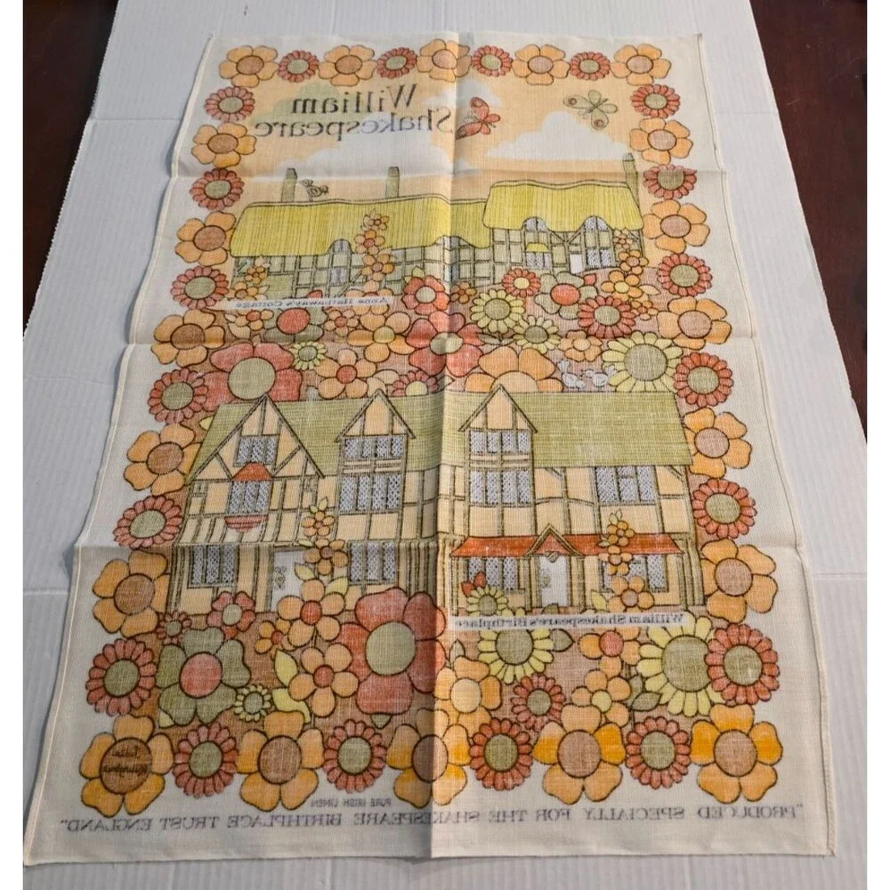 Shakespeare Stratford Upon Avon VTG Pure Linen Tea Kitchen Towel England 19x30